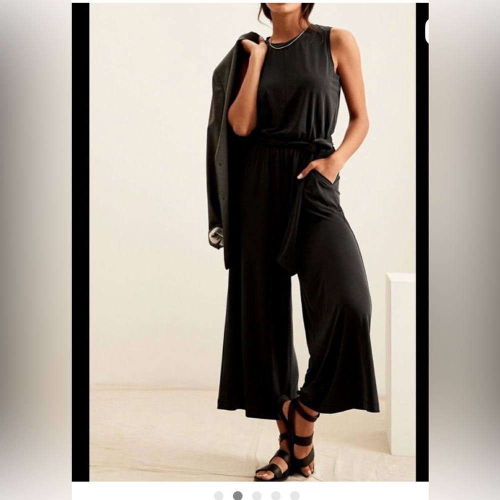 Banana Republic Sandwash Black Wide Leg Cropped Jumpsuit with Tie Waist NWT S 2